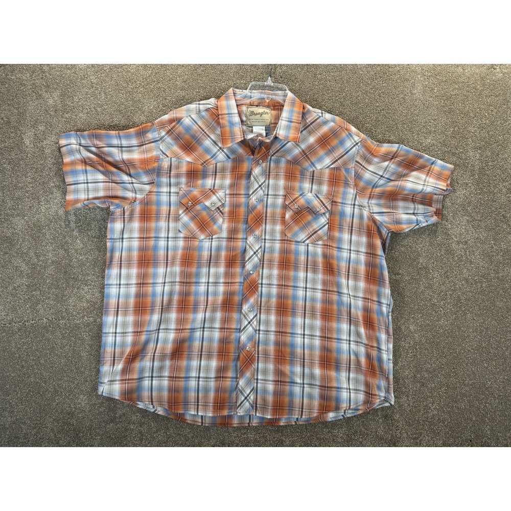 Wrangler Western Fasion Snap Plaid Shirt Men's Short Sleeve Sz XXL Cowboy Casual